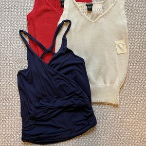 MODA International Red White & Blue Tanks - lot of 3 Sz Small NWOT
